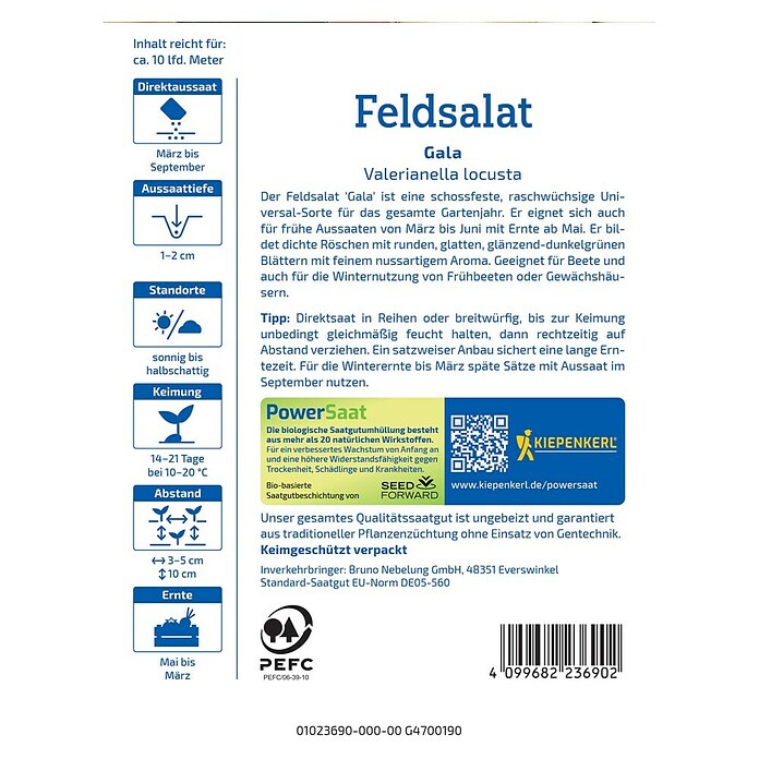 Kiepenkerl Profi-Line Salatsamen Feldsalat Gala PowerSaat (Valerianella locusta, Erntezeit: Ganzjährig, 2,3 g) | BAUHAUS