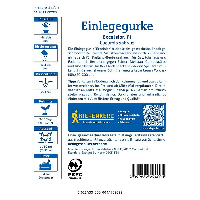 Kiepenkerl Gemüsesamen Einlegegurke Excelsior (Cucumis sativus, Erntezeit: Juli) | BAUHAUS