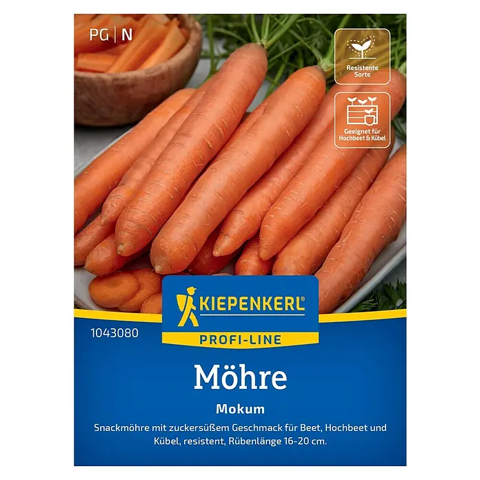 Kiepenkerl Profi-Line Gemüsesamen Möhren - Daucus carota, Erntezeit: Mai - Die Kiepenkerl "Möhre Mokum" Samenpackung, ideal für süße Snackmöhren im Beet oder Hochbeet.