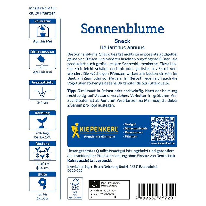 Kiepenkerl Profi-Line Blumensamen Sonnenblume Snack (Helianthus annuus, Gelb) | BAUHAUS