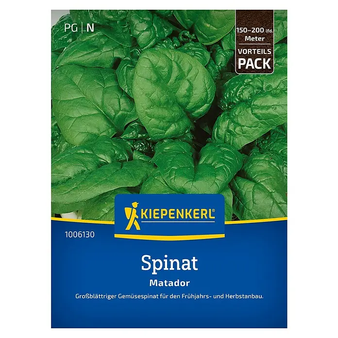 Kiepenkerl Gemüsesamen Spinat - Spinacia oleracea, Erntezeit: April - Spinat 'Matador' Samenpackung von Kiepenkerl, ideal für Frühjahrs- und Herbstanbau, bietet große, grüne Blätter.