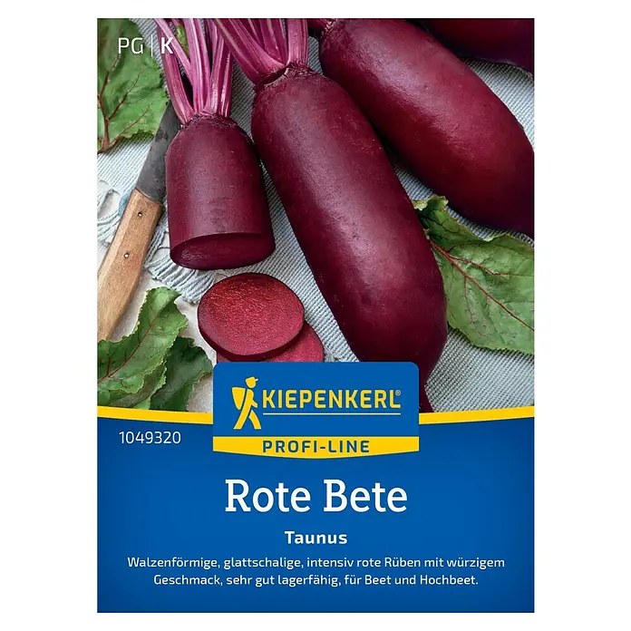Kiepenkerl Profi-Line Gemüsesamen Rote Bete - Beta vulgaris, Erntezeit: Juli - Das Bild zeigt die Samenpackung 'Rote Bete Taunus' von Kiepenkerl Profi-Line mit Abbildung der gleichnamigen Roten Bete.