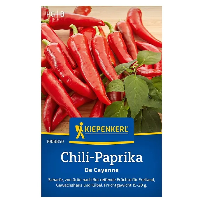 Kiepenkerl Gemüsesamen Chili-Paprika - Capsicum annuum, Erntezeit: August - Chili-Paprika 'De Cayenne' Samenpackung von Kiepenkerl. Scharfe, rote Früchte für Freiland, Gewächshaus und Kübel. Fruchtgewicht 15-20 g.