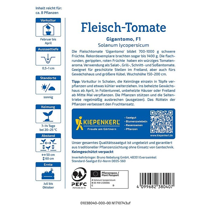 Kiepenkerl Profi-Line Gemüsesamen Fleisch-Tomate Gigantomo (Solanum lycopersicum, Erntezeit: Juli) | BAUHAUS