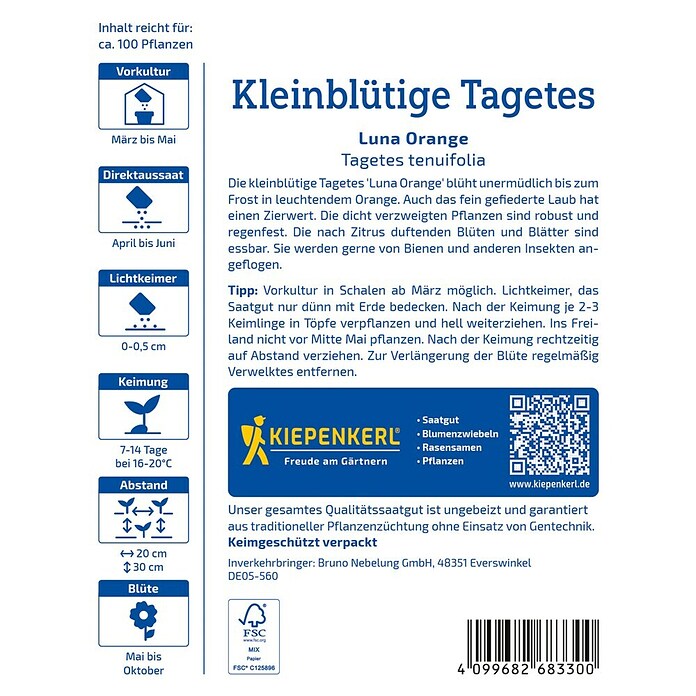 Kiepenkerl Profi-Line Blumensamen Studentenblume (Tagetes tenuifolia, Orange) | BAUHAUS