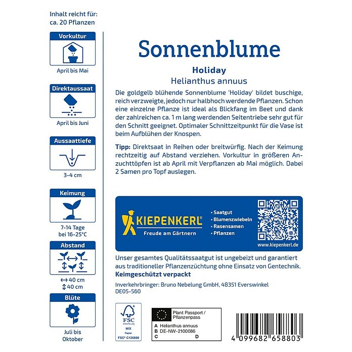 Kiepenkerl Profi-Line Blumensamen Sonnenblume Holiday (Helianthus annuus, Gelb) | BAUHAUS