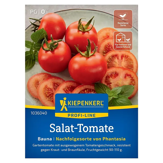 Kiepenkerl Profi-Line Gemüsesamen Salattomate - Solanum lycopersicum, Erntezeit: Juli - Abbildung der Kiepenkerl Profi-Line Salattomaten "Bauna", einer resistenten Sorte für Freiland und Gewächshaus.