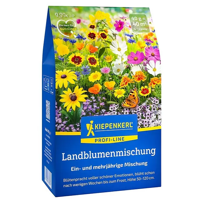 Kiepenkerl Profi-Line Blumenmischung Landblumenmischung - Mehrjährig, 50 cm - 120 cm - Blaue Kiepenkerl Profi-Line Landblumenmischung, 40g, für 40m², mit farbiger Blumenillustration.