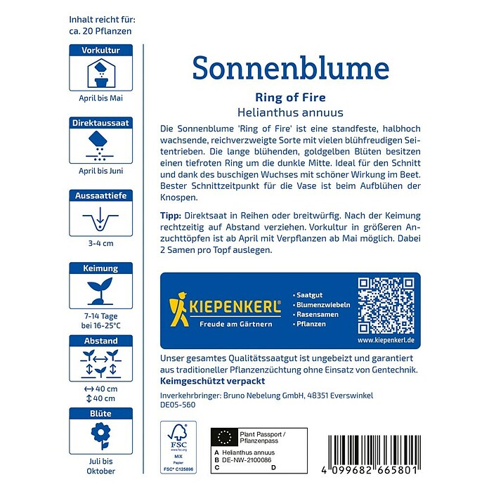 Kiepenkerl Profi-Line Blumensamen Sonnenblume Ring of Fire (Helianthus annuus, Mehrfarbig) | BAUHAUS