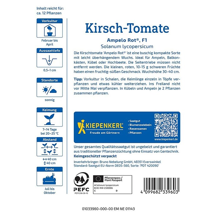 Kiepenkerl Profi-Line Gemüsesamen Kirsch-Tomate Ampelo (Solanum lycopersicum, Erntezeit: Juli) | BAUHAUS