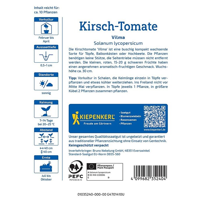 Kiepenkerl Profi-Line Gemüsesamen Kirsch-Tomate Vilma (Solanum lycopersicum, Erntezeit: Juli) | BAUHAUS