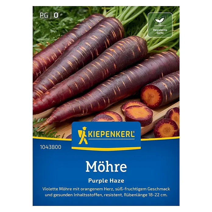 Kiepenkerl Profi-Line Gemüsesamen Möhren Purple Haze - Daucus carota, Erntezeit: August - Samenpackung "Möhre Purple Haze" von KIEPENKERL mit violetten Karotten, die resistent sind und eine Länge von 18-22 cm erreichen.