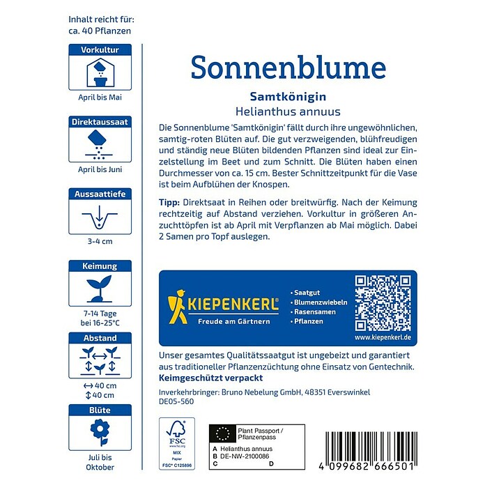 Kiepenkerl Profi-Line Blumensamen Sonnenblume (Helianthus annuus, Rot) | BAUHAUS