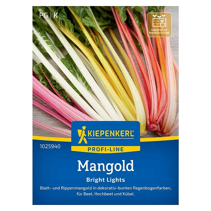 Kiepenkerl Profi-Line Gemüsesamen Mangold Bright Lights - Beta vulgaris var. vulgaris, Erntezeit: Juni - Samenpackung Mangold "Bright Lights" von Kiepenkerl Profi-Line mit farbenfrohen Stielen, geeignet für Beet, Hochbeet und Kübel.