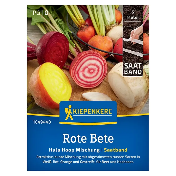 Kiepenkerl Gemüsesamen Rote Bete - Beta vulgaris, Erntezeit: Juli - Samenpackung für Rote Bete "Hula Hoop Mischung" von Kiepenkerl, eine bunte Mischung für Beet und Hochbeet mit Saatband.