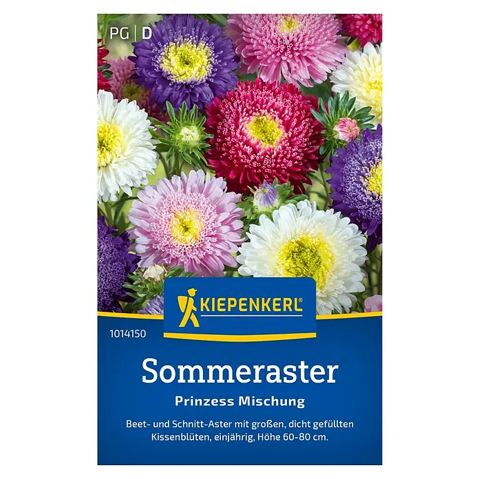 Kiepenkerl Blumensamen Sommerastern - Callistephus chinensis, Mehrfarbig - Samenpackung Sommeraster 'Prinzess Mischung' von Kiepenkerl mit farbenprächtigen Asternblüten.