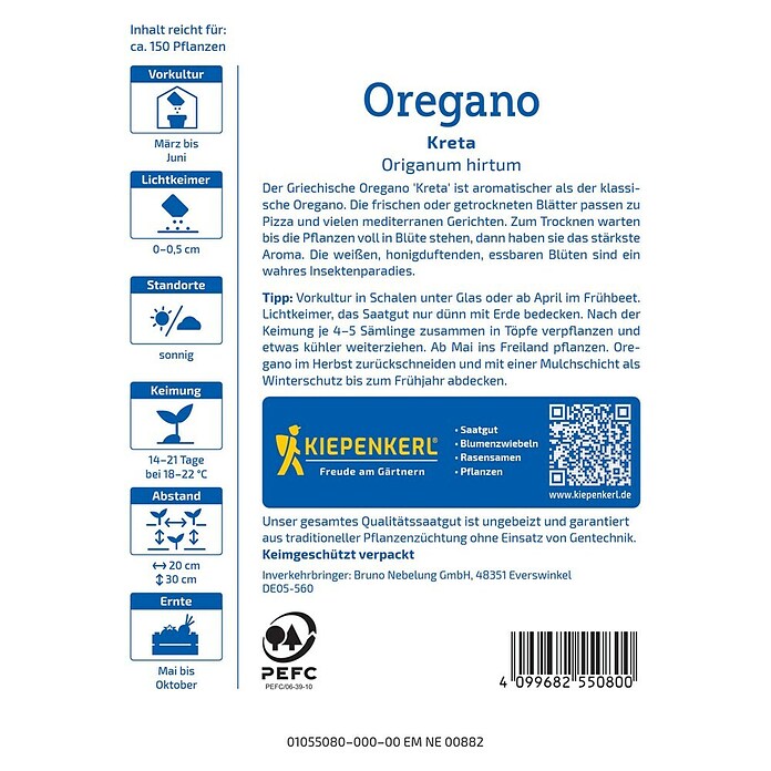 Kiepenkerl Profi-Line Kräutersamen Oregano Kreta (Origanum vulgare subsp. viridulum, Erntezeit: Juni) | BAUHAUS