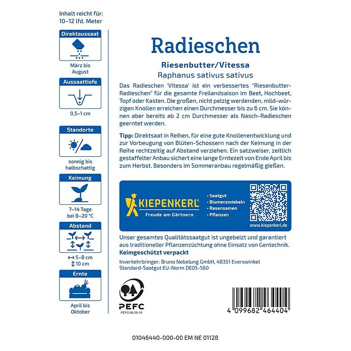 Kiepenkerl Profi-Line Gemüsesamen Radieschen Riesenbutter/Vitessa (Raphanus sativus var. sativus, Erntezeit: Juni) | BAUHAUS