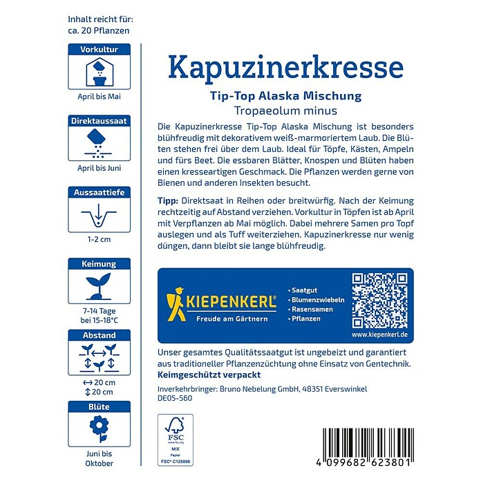 Kiepenkerl Profi-Line Kräutersamen Kapuzinerkresse Tip Top Alaska Mischung (Tropaeolum majus, Saatzeit: April) | BAUHAUS