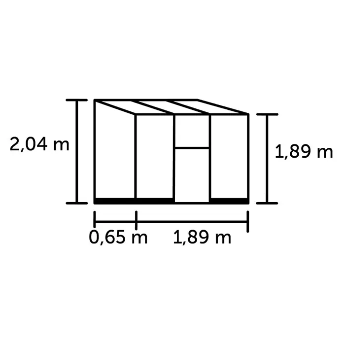 Halls Gewächshaus Qube Lean-to 26 - Außenmaß inkl. Dachüberstand (B x T): 189 x 65 cm, Material Seitenwand: Glas, 3 mm, Schwarz - Anlehn-Gewächshausrahmen mit Maßen: Breite 1,89 m, Tiefe 0,65 m, Fronthöhe 2,04 m, hintere Höhe 1,89 m.