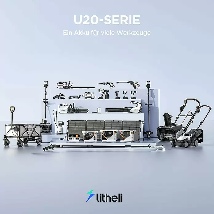 Litheli U20 Akku-Heckenschere - 20 V, Li-Ionen, 1 Akku, Schnittlänge: 510 cm - Litheli U20-SERIE: Sortiment schwarzer und weißer Akku-Werkzeuge, Batterien und Powerstations, die ein einziges Akkusystem nutzen.