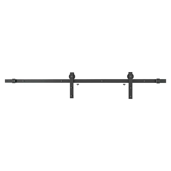 Herraje para puerta corredera de vidrio plano - Acero, Negro mate - Herraje para puerta corredera metálica negra con rodillos y fijaciones. Un diseño elegante y funcional para interiores modernos.