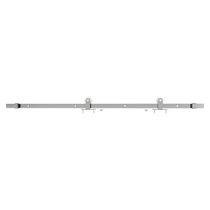 Herraje para puertas correderas de madera - Acero, Cromo - Herraje metálico para puerta corredera con rodillos. Ideal para interiores modernos por su estilo robusto y minimalista.