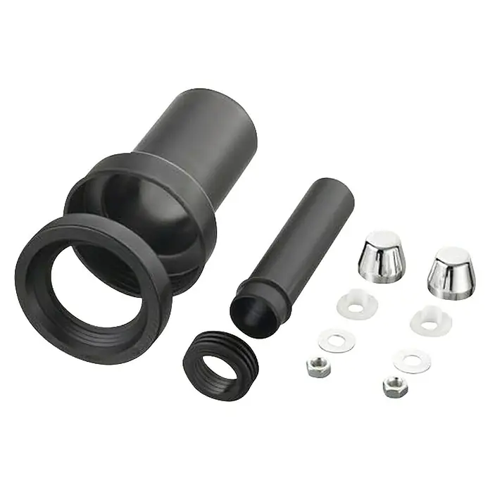 Anschlussgarnitur - Durchmesser: 90 mm, Schwarz - Bidet-Befestigungsset mit schwarzen Rohren, zwei silbernen Abdeckungen, Unterlegscheiben und Muttern für die Installation.