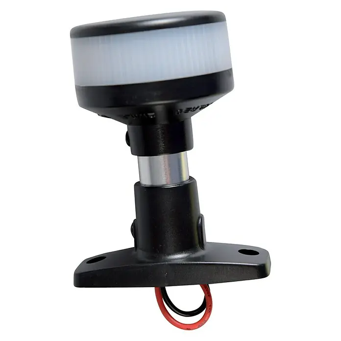 Talamex LED-Navigationsleuchte - 75 x 31,5 x 101,6 mm, 12 V, 1,5 W, Schwarz, Lichtfarbe: Neutralweiß - Eine Nahaufnahme einer Bootsnavigationsleuchte mit einer weißen LED-Oberseite, die auf einer schwarzen Basis montiert ist.