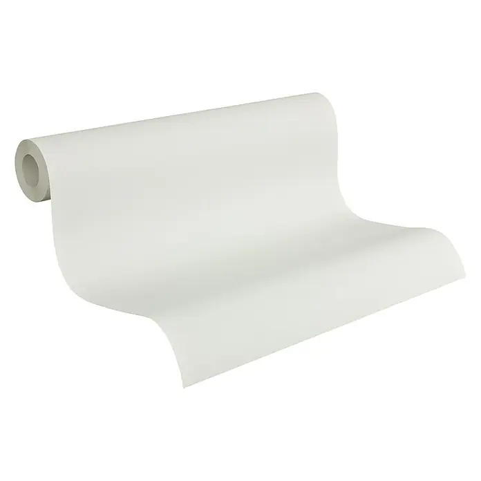 A.S. Création Vliestapete Elegance - Weiß, Uni, 10,05 x 0,53 m - Eine Rolle weißer Tapete auf einem schwarzen Hintergrund. Das Produkt ist einfarbig und bietet vielseitige Gestaltungsmöglichkeiten.
