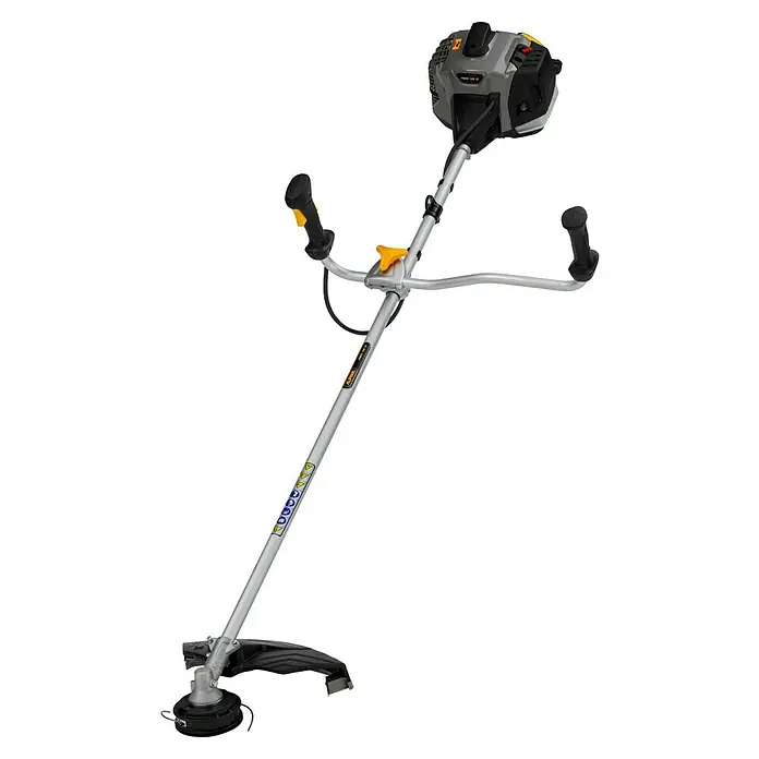 Alpina Desbrozadora de gasolina ABR45D - 1,5 kW, 44,8 cm³, Ancho de corte hilo: 45 cm, Ancho de corte cuchilla: 25,5 cm - Desbrozadora con doble manillar: Una herramienta de jardín potente para cortar hierba y maleza para un mantenimiento preciso del césped.
