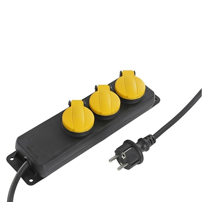 Q-Link Stekkerdoos voor vochtige ruimtes 3-voudig (3 m, 3.500 W, Zwart / Geel) | BAUHAUS