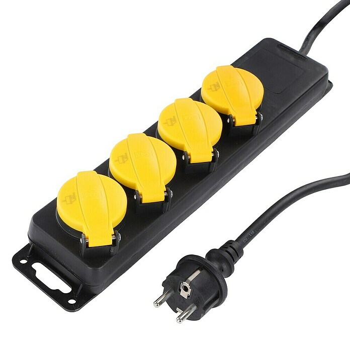 Q-Link Stekkerdoos voor vochtige ruimtes 4-voudig (3 m, 3.500 W, Zwart / Geel) | BAUHAUS