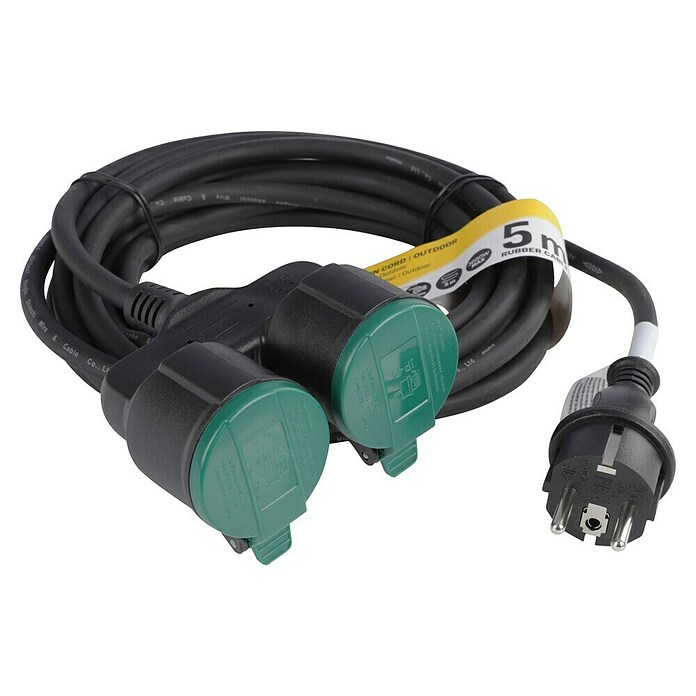 Q-Link Verlengkabel 2-voudig (5 m, Zwart / Groen, IP44) | BAUHAUS