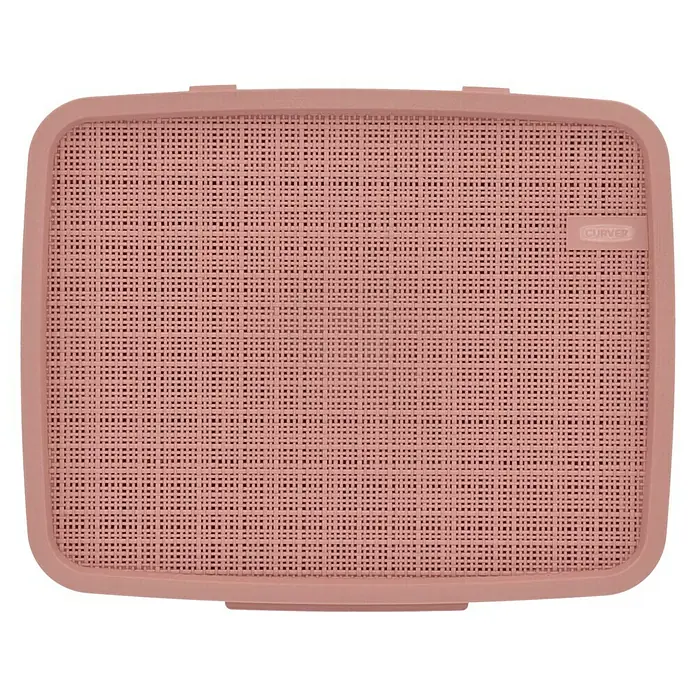 Curver Wäschesammler Jute - L x B x H: 43 x 34 x 58,2 cm, Rosa - Eine rosafarbene Curver Aufbewahrungsbox aus Kunststoff mit einem gewebten Muster und abgerundeten Ecken. Sie ist ideal für die Organisation im Haus.