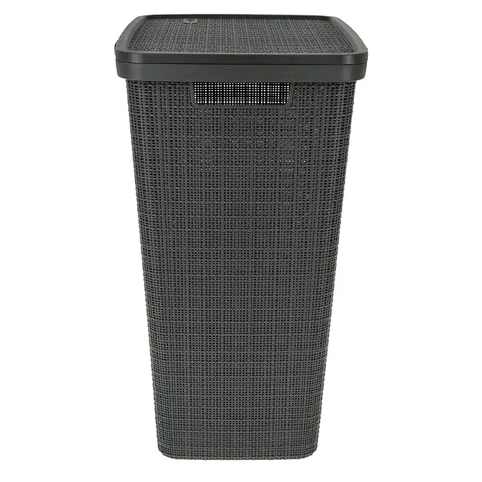 Curver Wäschesammler Jute - L x B x H: 43 x 34 x 58,2 cm, Anthrazit - Aufnahme eines schwarzen Wäschekorbs aus Rattan mit Deckel, ideal für jedes Badezimmer oder Waschküche zur Aufbewahrung von Wäsche.