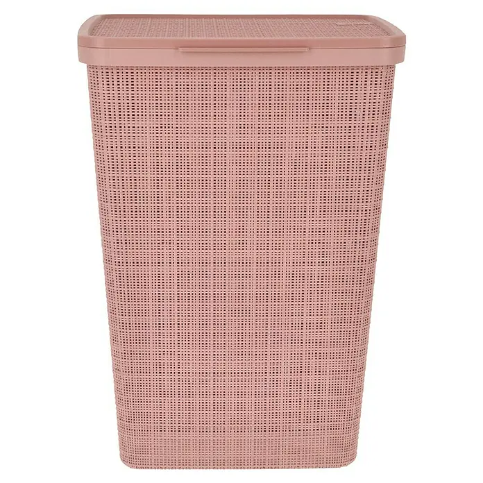 Curver Wäschesammler Jute - L x B x H: 43 x 34 x 58,2 cm, Rosa - Ein geräumiger, rosafarbener Wäschekorb mit Deckel. Das Kunststoffgeflecht sorgt für gute Belüftung und eine moderne Optik im Badezimmer.