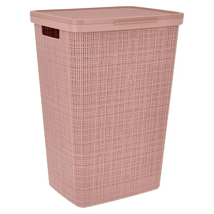 Curver Wäschesammler Jute - L x B x H: 43 x 34 x 58,2 cm, Rosa - Rosa Wäschekorb mit Deckel aus Kunststoffgeflecht, ideal für Bad oder Waschküche. Praktisch und dekorativ.