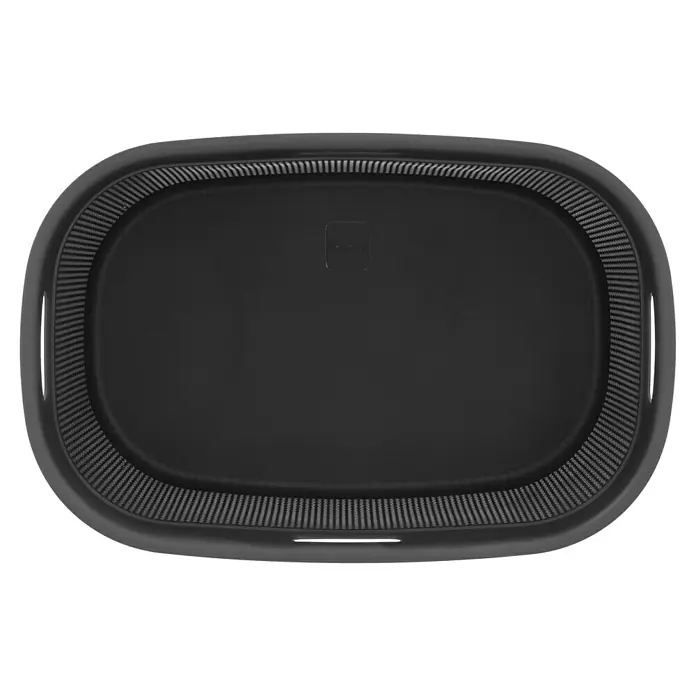 Curver Wäschekorb Filo - L x B x H: 39 x 59 x 27 cm, Anthrazit - Eine ovale, schwarze Wäschewanne mit einem durchbrochenen Rand, ideal für den Transport von Wäsche im Haushalt.