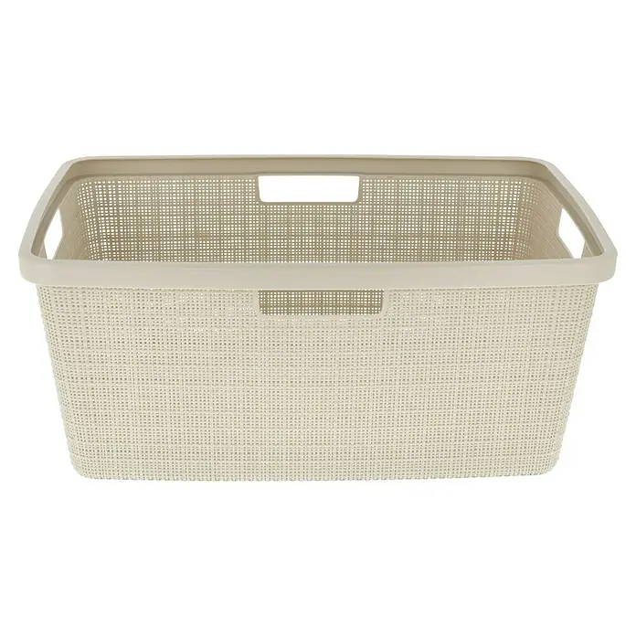 Curver Wäschekorb Jute - L x B x H: 59,4 x 39,4 x 25,6 cm, Cremeweiß - Ein rechteckiger, beigefarbener Wäschekorb aus Kunststoff mit Griffen an zwei Seiten. Ideal für Wäsche oder zur Aufbewahrung.