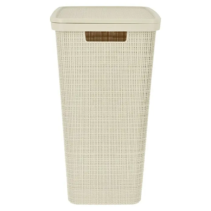 Curver Wäschesammler Jute - L x B x H: 43 x 34 x 58,2 cm, Cremeweiß - Beige Wäschebox mit Deckel und Griffen im Korbdesign, ideal zur Aufbewahrung von Kleidung und Textilien.