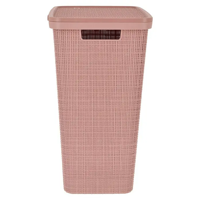 Curver Wäschesammler Jute - L x B x H: 43 x 34 x 58,2 cm, Rosa - Aufnahme eines rosa Wäschekorbs mit Deckel, perfekt für die Aufbewahrung von Kleidung und Wäsche.