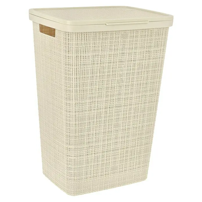 Curver Wäschesammler Jute - L x B x H: 43 x 34 x 58,2 cm, Cremeweiß - Beiger Wäschekorb mit Deckel und gewebter Struktur, ideal für Bad oder Waschküche. Praktische Aufbewahrungslösung für Schmutzwäsche.