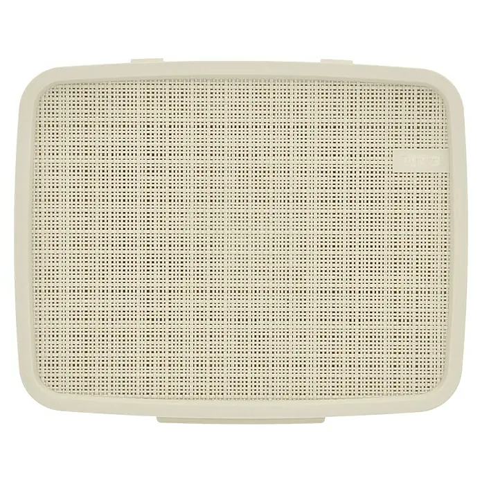 Curver Wäschesammler Jute - L x B x H: 43 x 34 x 58,2 cm, Cremeweiß - Ein beiger, rechteckiger Korb mit einem geflochtenen Einsatz in der Mitte, ideal für die Aufbewahrung und Organisation im Haushalt.