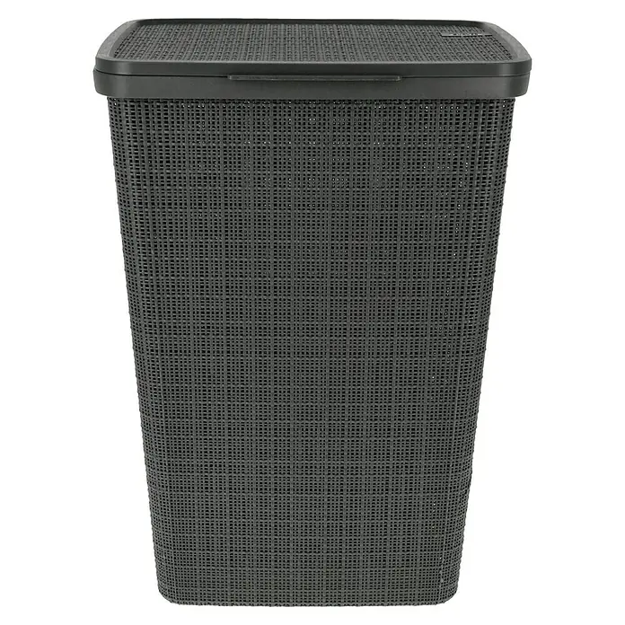 Curver Wäschesammler Jute - L x B x H: 43 x 34 x 58,2 cm, Anthrazit - Schwarzer Wäschekorb mit Deckel, ideal für die Aufbewahrung von Kleidung im Badezimmer oder Schlafzimmer, stilvoll und praktisch.