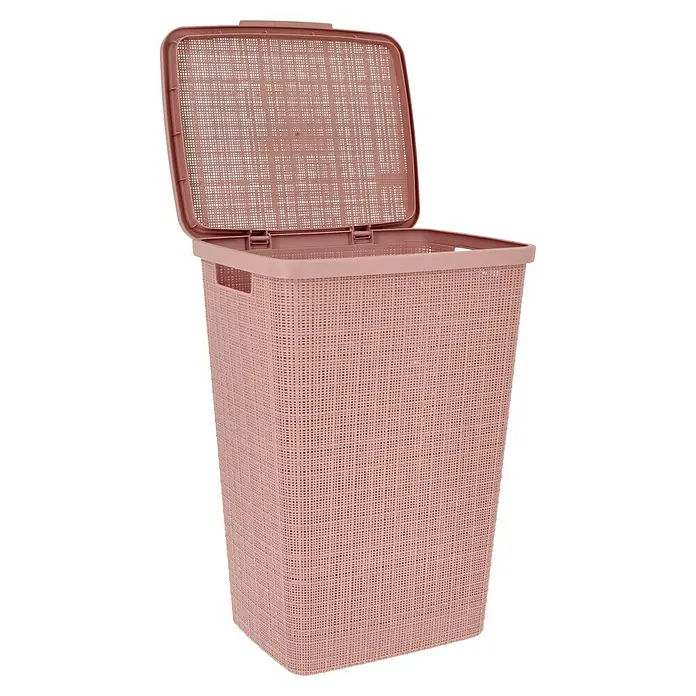 Curver Wäschesammler Jute - L x B x H: 43 x 34 x 58,2 cm, Rosa - Ein rosa Wäschekorb mit Deckel, ideal für die Aufbewahrung und Organisation Ihrer Wäsche.
