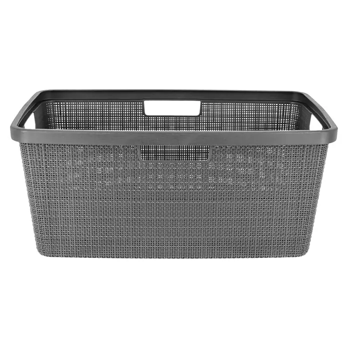 Curver Wäschekorb Jute - L x B x H: 59,4 x 39,4 x 25,6 cm, Anthrazit - Grauer Wäschekorb aus Kunststoff mit Griffen, ideal für Bad und Waschküche. Praktische Aufbewahrung für Kleidung und Wäsche.