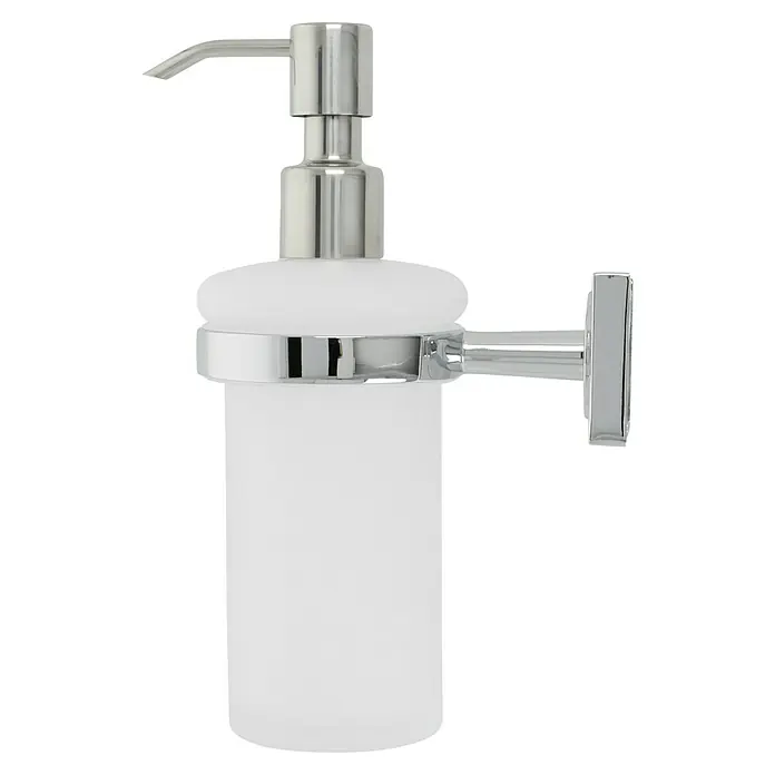 Camargue Cannes Seifenspender - Mit Halterung, Chrom, Glänzend - Wandmontierter Seifenspender aus mattiertem Glas mit glänzendem Chromfinish für stilvolle Badezimmer.