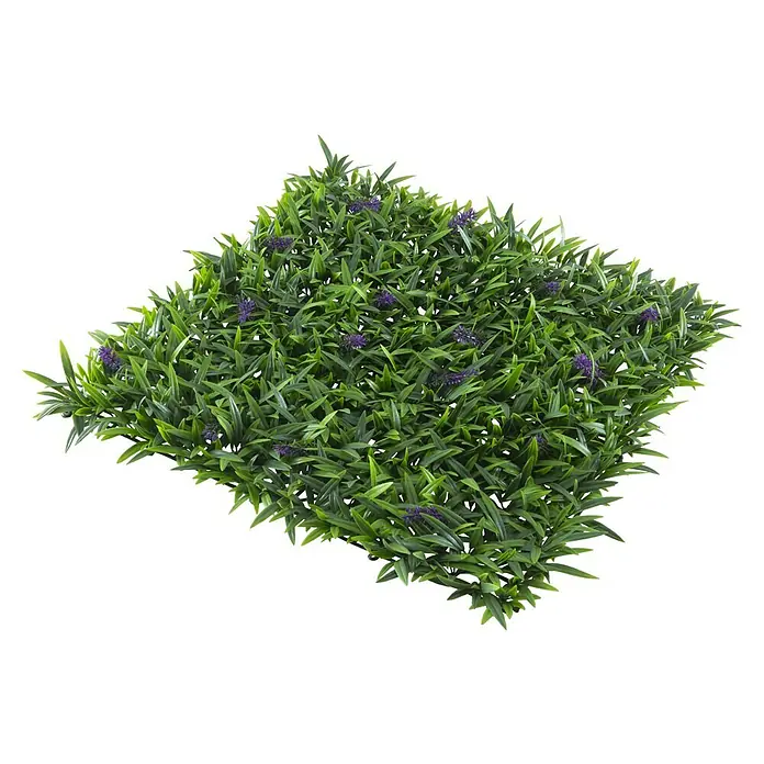 Jardín vertical Lilas - Plástico, L x An: 50 x 50 cm - Alfombra de seto artificial con hojas verdes y flores púrpuras para uso interior y exterior. Perfecto como decoración o pantalla de privacidad.