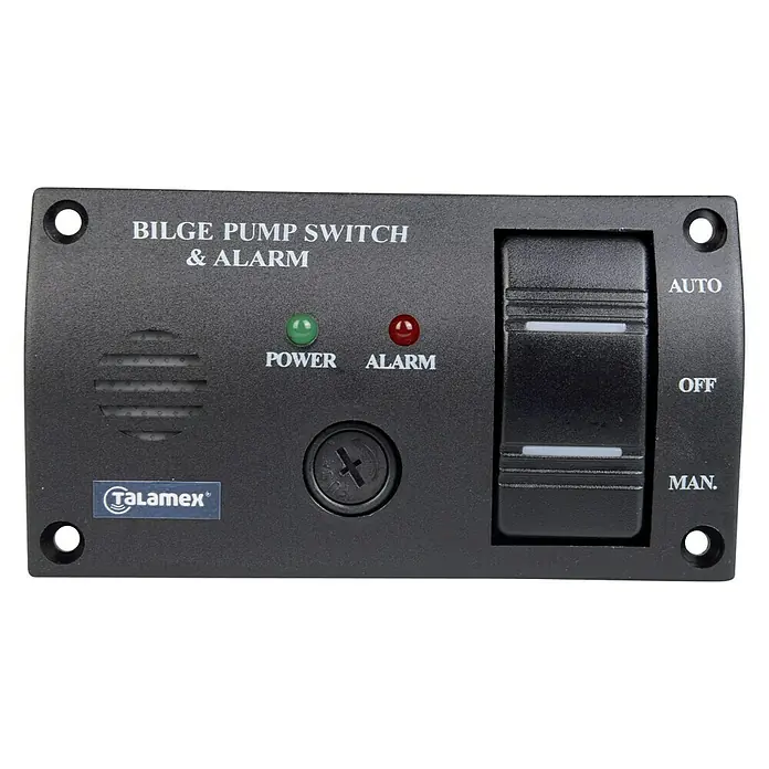 Talamex Lenzpumpen Bedienpaneel - 12 V, Geeignet für: Lenzpumpen - Bilgepumpe Schalter & Alarm Panel, mit AUTO, OFF und MAN Modi. Überwacht die Stromversorgung und warnt bei Alarmen. Ideal für Boote.